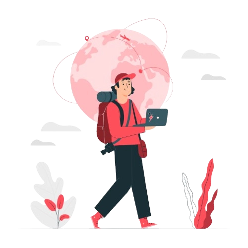 A Man who is traveling and working.